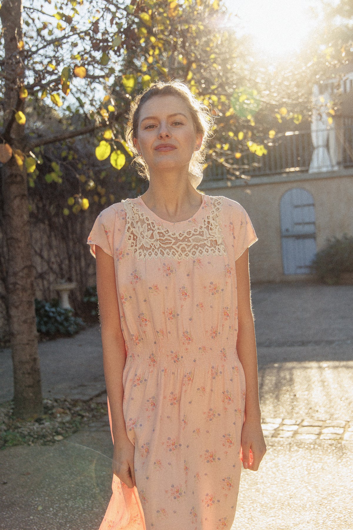 VINTAGE 1930's Tatted Lace Floral Maxi Nightgown Dress M/L