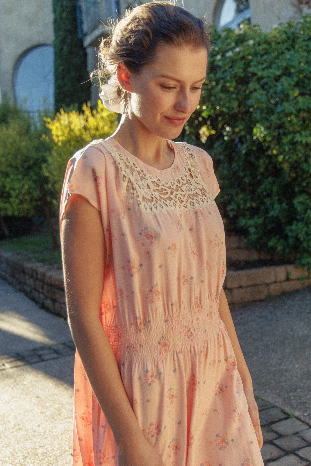 VINTAGE 1930's Tatted Lace Floral Maxi Nightgown Dress M/L