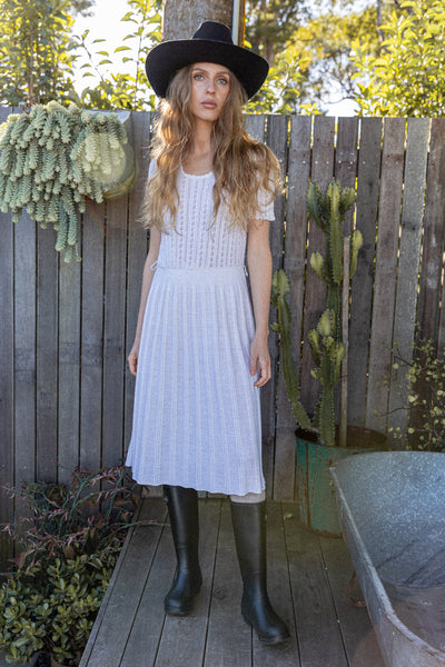 VINTAGE 1960's White Crochet Knit Midi Dress S/M/L