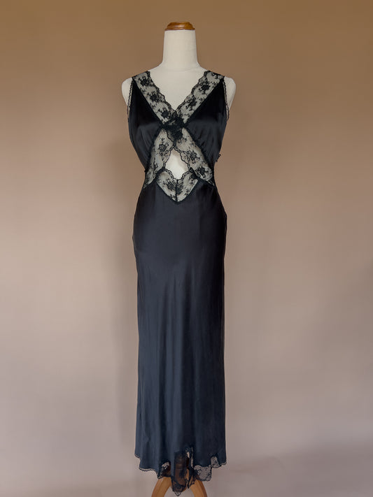 SIR THE LABEL Black Silk Aried Cutout Nightgown Dress XS/S