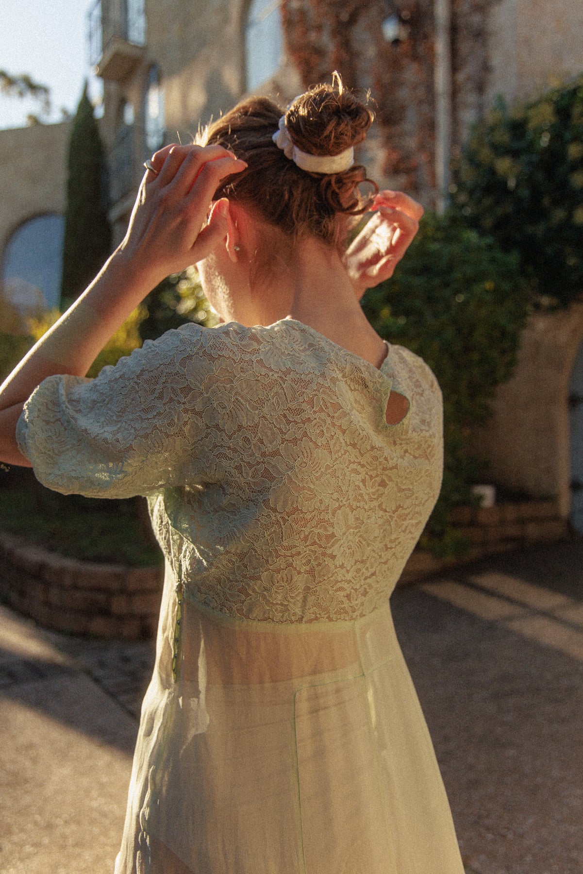 VINTAGE 1930's Silk Chiffon Mint Green Nightgown Midi Dress S