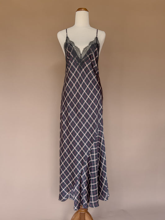 VICTORIA'S SECRET Black And Brown Plaid Low Back Slip Dress S/M/L