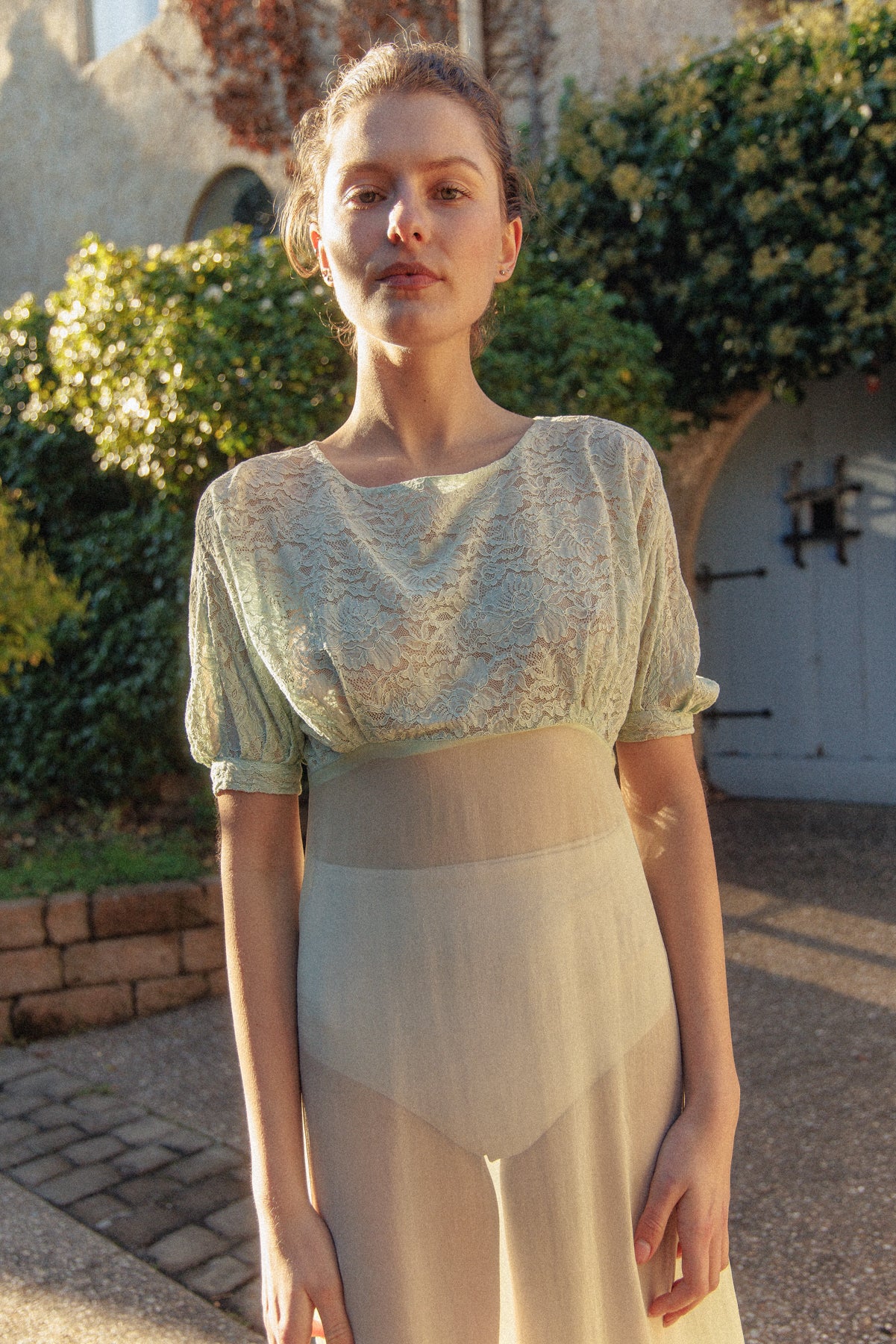 VINTAGE 1930's Silk Chiffon Mint Green Nightgown Midi Dress S