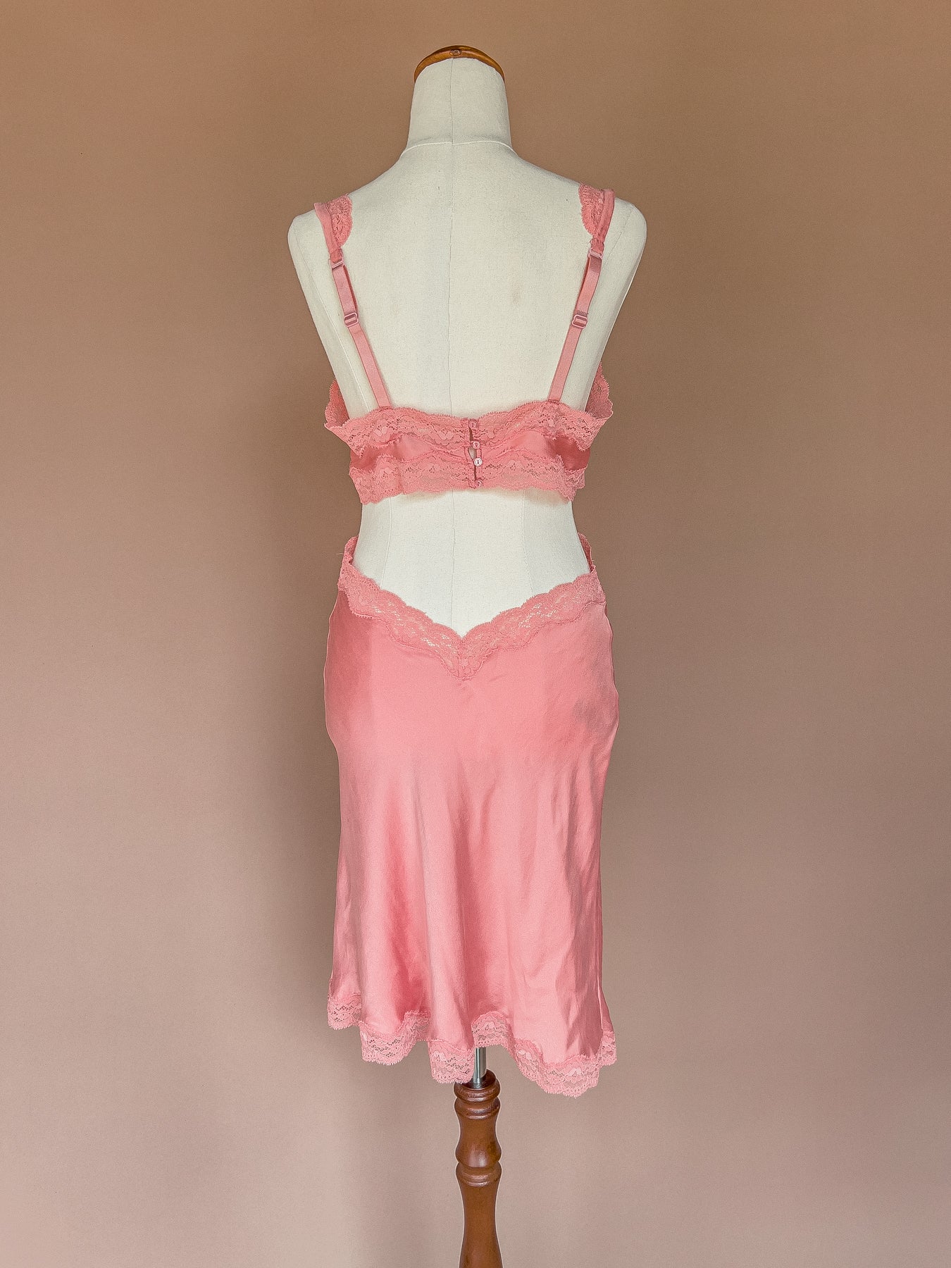 STELLA MCCARTNEY Pink Lace Trimmed Silk Cut Out Mini Slip Dress / Chemise M