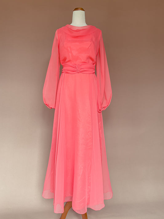 VINTAGE 1960's Coral Maxi Gown Dress XS/S