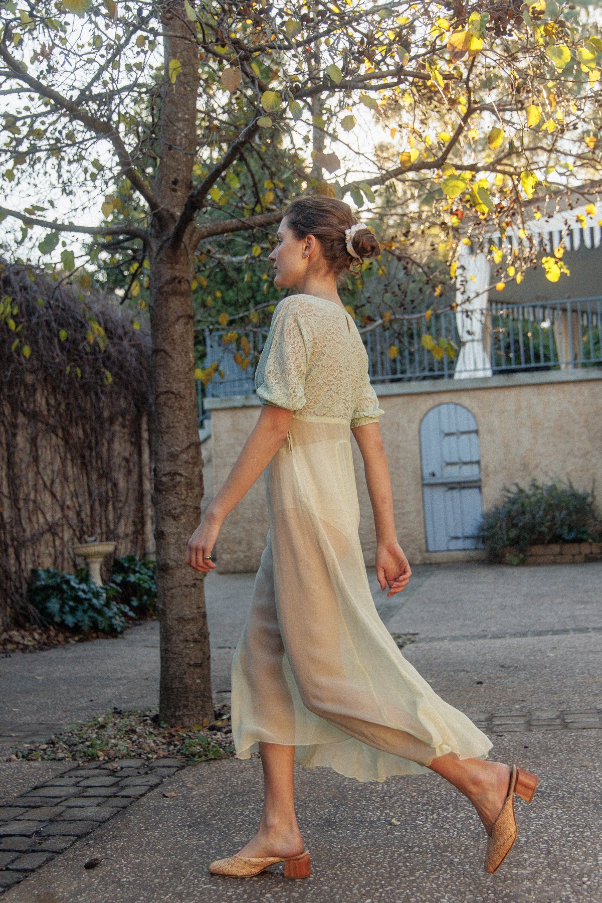 VINTAGE 1930's Silk Chiffon Mint Green Nightgown Midi Dress S