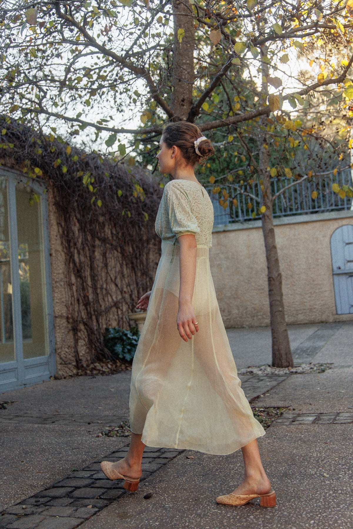 VINTAGE 1930's Silk Chiffon Mint Green Nightgown Midi Dress S