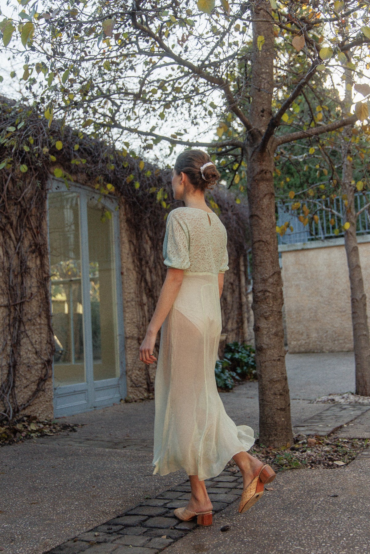 VINTAGE 1930's Silk Chiffon Mint Green Nightgown Midi Dress S