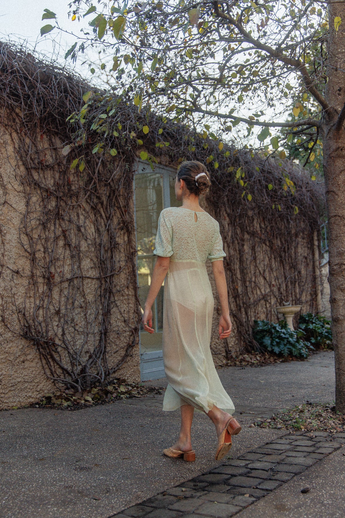 VINTAGE 1930's Silk Chiffon Mint Green Nightgown Midi Dress S