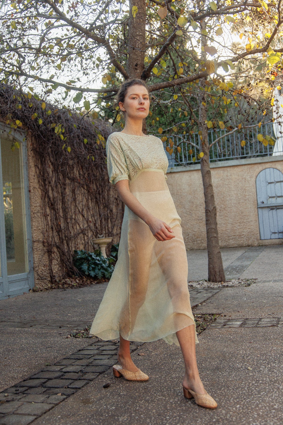 VINTAGE 1930's Silk Chiffon Mint Green Nightgown Midi Dress S
