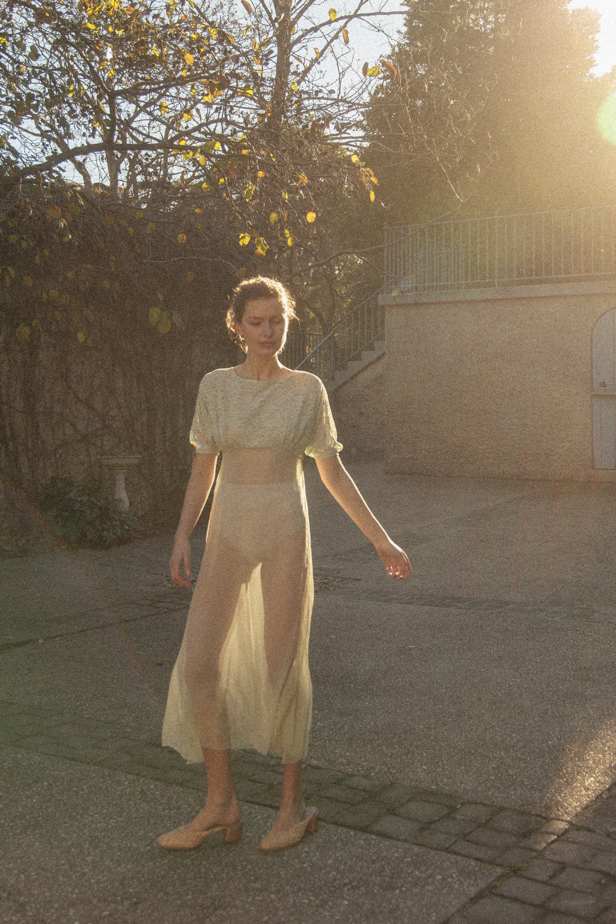 VINTAGE 1930's Silk Chiffon Mint Green Nightgown Midi Dress S