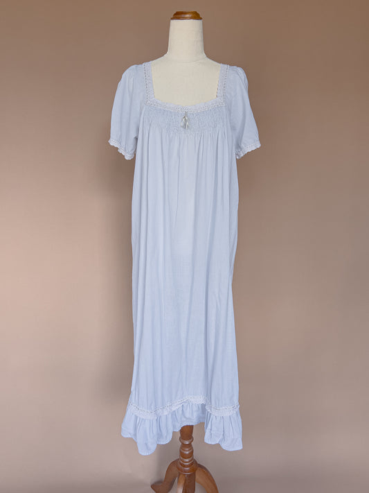 VINTAGE Powder Blue Cotton Nightgown Dress S/M/L