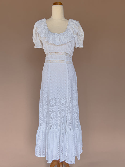 LOVESHACK FANCY Cotton Broderie Anglaise And Crochet Stassie Dress True White S