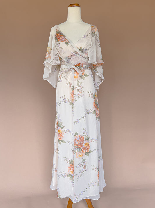 VINTAGE 1960's Flowy Floral Capelet Dress S/M