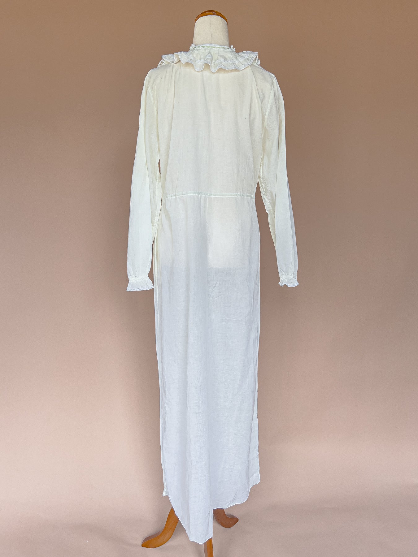 VINTAGE 1960's Pale Yellow Cotton Flower Embroidered Maxi Dress S/M