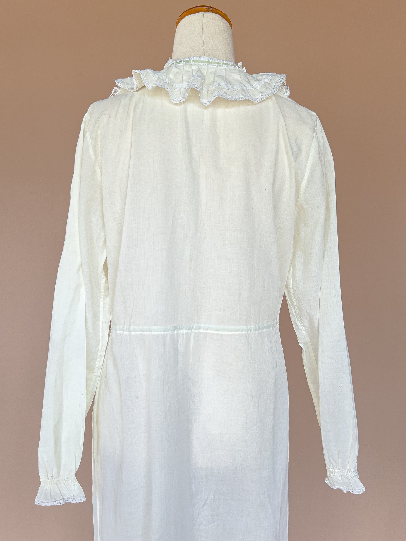 VINTAGE 1960's Pale Yellow Cotton Flower Embroidered Maxi Dress S/M