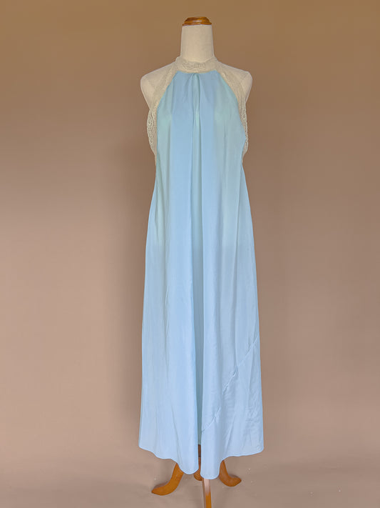 VINTAGE 1940's Reversible Blue High Neck Nightgown Dress S/M/L