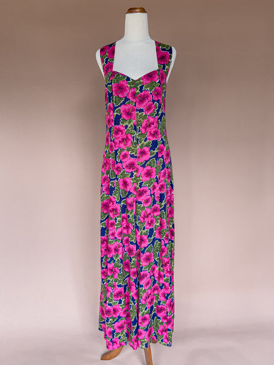 VINTAGE 1970's Hibiscus Print Palazzo Pant Jumpsuit S/M