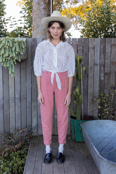 VINTAGE 1970's Country Road Red Wool Hounthstooth Tapered Pants S