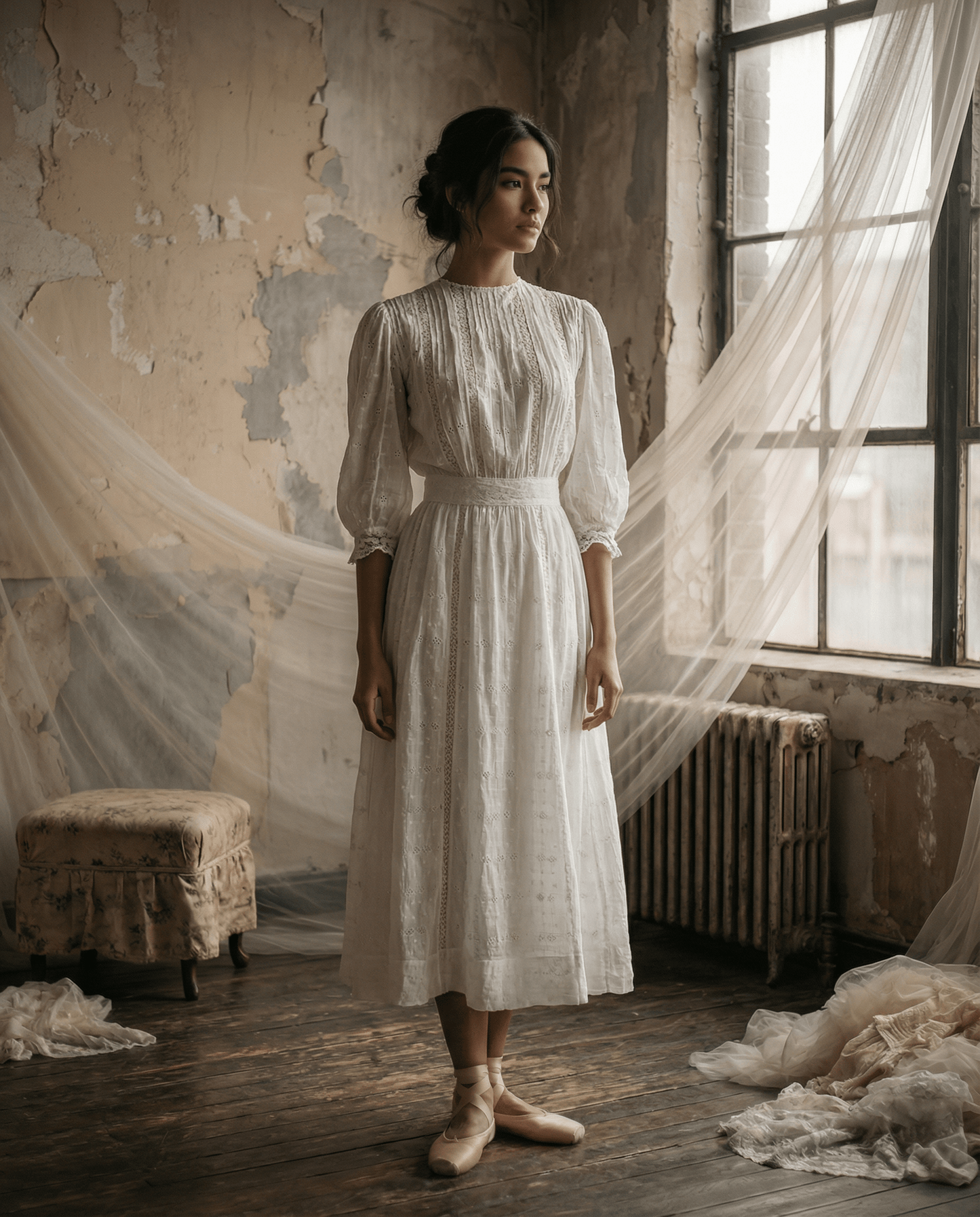 VINTAGE 1900's Edwardian Cotton Broderie Anglaise Dress XS