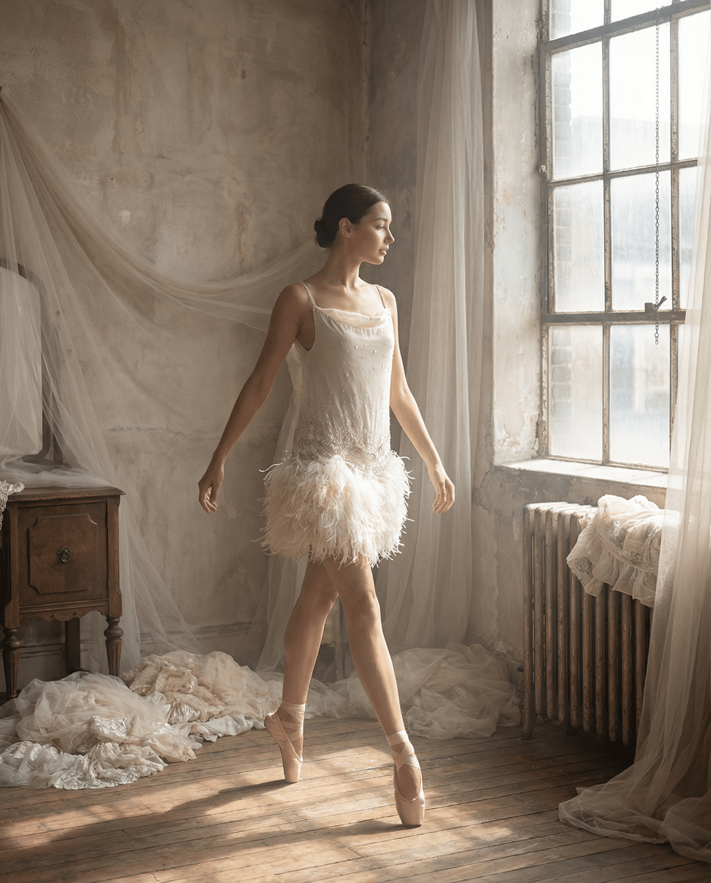 VINTAGE Aurelio Costarella Silk Beaded Mini Dress with Feathered Skirt S/M