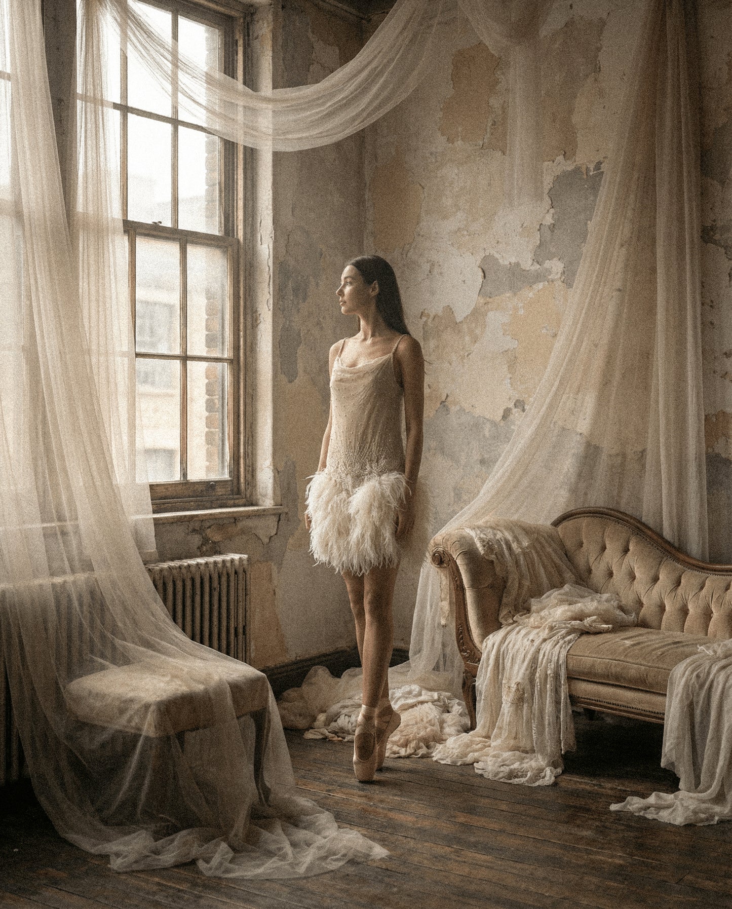 VINTAGE Aurelio Costarella Silk Beaded Mini Dress with Feathered Skirt S/M