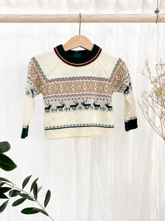 VINTAGE Kids Raindeer Christmas Jumper 3-6M